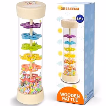 Rain Stick Montessori Baby Toys for 6-12 Months 1 Year Old, Wooden Rainmaker Infant Musical Sensory Toy, Baby Shower Gift for Newborn Toddler Boys Girls, 7.7"