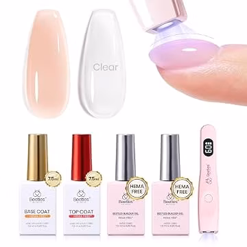 Beetles Builder Gel Nails Kit HEMA Free, Clear Nude & Handheld Nail Lamp