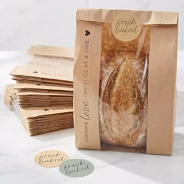 Beautiful Bread Bags for Homemade Bread - Clear Window Bags Keep Your Sourdough Loaves Fresh for Days & are Great for Gifting Homemade Bread - Perfectly Sized Bakery Paper Packaging for Baked Cookies