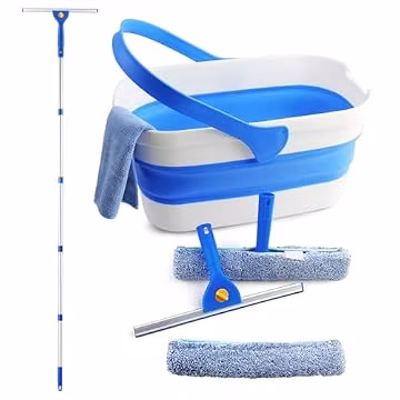 PIMEKOY Window Cleaning Kit with 3 Gal Collapsible Bucket for Home, Outdoor