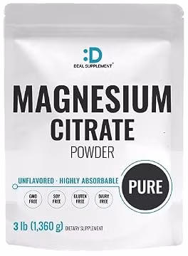 DEAL SUPPLEMENT Magnesium Citrate Powder 500mg, 3lbs – Unflavored, Easily Absorbed – Purified Trace Mineral for Muscle, Heart, & Digestive Support – One a Day, Non-GMO, Filler Free
