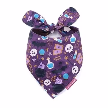 LunaMarie - Luxury Dog Bandanas - Cute Witch Magic Design | Premium & Silky Fabric | 100% Handmade | Custom Shape Dual Layered Reversible Small, Medium, Large Cat Scarf (Bewitched, Small)