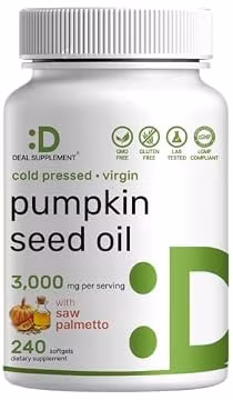 Pumpkin Seed Oil 3,000mg with Saw Palmetto, 240 Softgels – Cold Pressed Extract with Virgin Oil – Supports Prostate Health & Normal Urinary Frequency – DHT Blocker for Hair Growth – Non-GMO