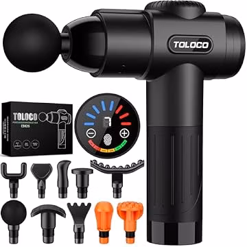 TOLOCO Massage Gun, Deep Tissue Back Massage for Athletes for Pain Relief, Percussion Massager with 10 Massages Heads & Silent Brushless Motor, Relaxation Gifts for Men Women, Black