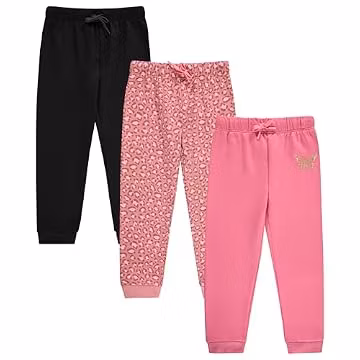 BTween Kids Girls Fashion Stretch Waist Ultra Soft Jogger Pants Set 3 Pack Bundle, LEOPD,10/12