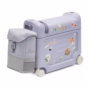 Stokke JetKids Travel Bundle, Arctic Blue - Includes BedBox Ride-On Suitcase & Backpack - Best for Kids 2-7 Years Old (Up to 77 lbs)