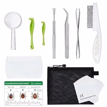 AHHOMATATA Tick Removal Tool & Twister Kit for Dogs, Cats & Humans, 10-in-1 Stainless Steel Tick Removers & Tick Puller Set - Professional Tick Tweezers Tool for Camping, Hiking & Dog Tick Remover