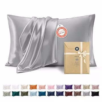 Bedsure Satin Pillowcase, Similar to Silk Pillow Cases Queen Size Set of 2, Cooling Pillow Case Covers with Envelope Closure, Room Decor Gifts for Women Men, Silver Grey, 20x30 Inches, 2pcs