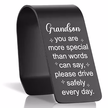 Drive Safe Grandson Car Visor Clip Engraved Stainless Steel Auto Plaque