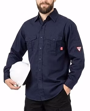 TICOMELA Men’s FR Welding Shirt Button-down 7.5oz 100% Cotton NFPA2112 CAT2
