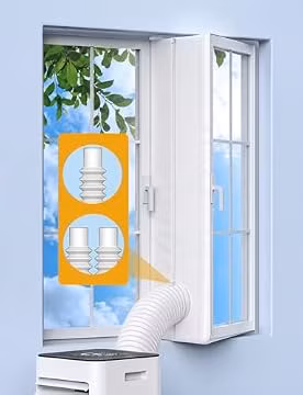 Portable AC Window Seal Kit for Casement & Crank Windows, 300CM/118" No-Drill Window Vent Kit, Adjustable Zipper Seal for Single & Dual Hose Portable Air Conditioners, Waterproof AC Window Kit