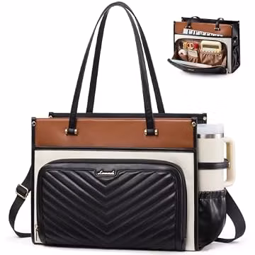 LOVEVOOK Quilted PU Leather Teacher Tote Laptop Bag Work Purse for Women