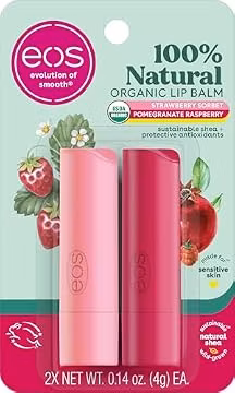 eos 100% Natural Lip Balm - Strawberry Sorbet and Pomegranate Raspberry, All-Day Moisture, Lip Care Products, 0.14 oz, 2-Pack