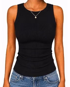 GAYHAY Black Tank Top Woman Cotton Summer Tops Clearance High Neck Sleeveless Ribbed Shirts for Spring Casual Workout Beach