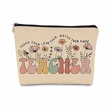 BARPERY Teacher Appreciation Gifts, Thank You Teacher Gift Vintage Wildflowers Floral Cosmetic Bag, 60s 70s Groovy Retro Floral Cosmetic Bag for Women
