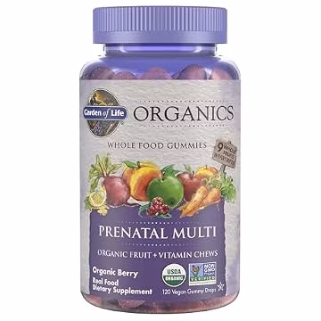 Garden of Life Organics Prenatal Gummies Multivitamin with Vitamin D3, B6, B12, C & Folate for Healthy Fetal Development – Organic, Non-GMO, Gluten-Free, Vegan, Berry Flavor, 30 Day Supply