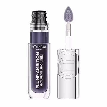 L'Oreal Paris Plump Ambition pH Hyaluron Lip Oil, Color Shifting Lip Tint with 24HR Hydration, Volumizing Shine and Lasting Color, 090 pH Berry Noir