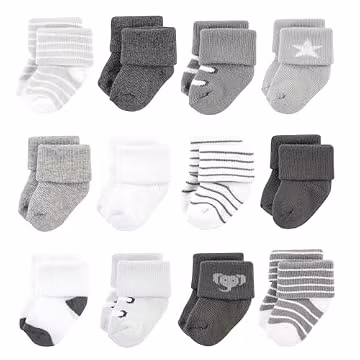 Hudson Baby Unisex Baby Cotton Rich Newborn and Terry Socks, Modern Elephant, 0-6 Months