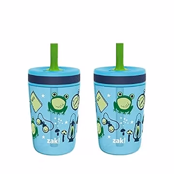 Zak Designs Kelso 15 oz Tumbler 2pc Set, (Campout) Leak-Proof Screw-On Lid with Straw Made of Durable Plastic and Silicone, Perfect Cup Bundle for Kids