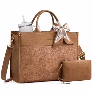 LOVEVOOK Laptop Tote Bag for Women, Vintage Work Bag with Large Cup Holder
