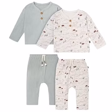 MODERNMOMENTS by Gerber Unisex Baby 4-Pack Henley Top and Pants Set, Gray, 18 Months