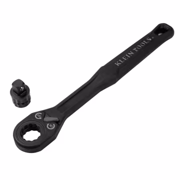 KLEIN TOOLS 65408ADP KNECT (M) Pass Through Ratchet and 3/8-Inch Socket Adapter Set, 90-Tooth Wrench for Extended Threaded Rods, Compact and Comfortable Grip, Traditional Socket Compatibility