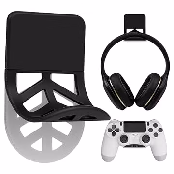 Nezylaf Wall Mount Headphone Stand, 2-in-1 Bendable Silicone Controller Holder, Adhesive Under Desk Hook for Gaming Office & Home, Fits All Headphones for PS5 Xbox Controllers - 1 Pack (Black/White)