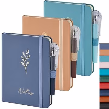 NIRMIRO 3 Pack Small Pocket Journaling Notebooks with Pen, A6 (3.7" x 5.7"), for Women/Men Work Writing Travel Business, School Office Supplies