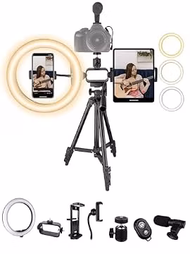Acuvar Premium 9-Piece Vlogging Kit for iPhone, Android & Cameras - Microphone, Tripod Stand & LED Light - YouTube, TikTok & Content Creator Bundle