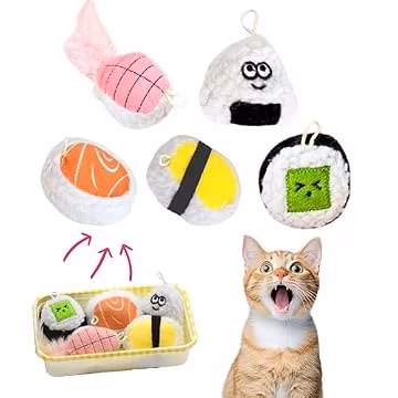 FF UNION 5 Pack Sushi Cat Toys with Gift Box, Interactive Catnip Filled Plush Toy with Bells, Interactive Soft Cat Toy Set for Indoor Cats, Boredom Relief, Exercise & Stress Reduction