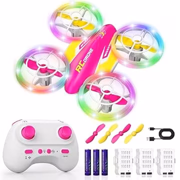 FUNPX LED RC Drone for Kids 6+, Christmas Birthday Gift for Boys & Girls with Remote Batteries, 360° Flip, High Speed Mode, 45 Min Flight Indoor and Outdoor Flying Toy - RoseRed Yellow