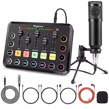 Wegrower W-11BK Rechargeable Audio Mixer with Tripod