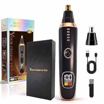 Beanify Nose & Ear Hair Trimmer with LED Display for Men and Women, 2026 USB Rechargeable Facial Trimmer Clipper for Easy Cleansing, Portable Painless Grooming Kit,Gift Box Included