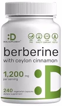 DEAL SUPPLEMENT Berberine with Ceylon Cinnamon 1,200 mg Per Serving, 240 Vegetarian Capsules | Berberine Supplement with Ceylon Cinnamon Extract | Non-GMO, Gluten Free