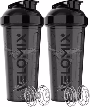 VELOMIX 2 Pack 28oz Protein Shaker Bottle for Protein Mixes, Black