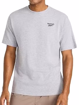 Reebok Men’s Phasic Graphic Crewneck T-Shirt, Standard Fit, Lightweight Cotton-Poly Fabric, Grey Heather, Large