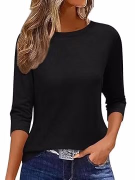 EADINVE Womens 3/4 Length Sleeve T-Shirts Casual Crewneck Tops Shirts Basic Tee Blouses 2024 Loose Fit Pullover Black