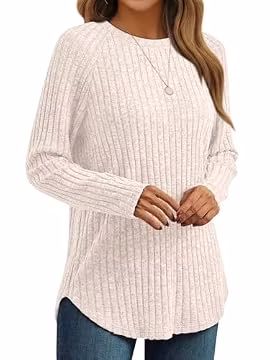 AUTOMET Womens Long Sleeve Tops Fall Fashion Casual Tunic Apricot M