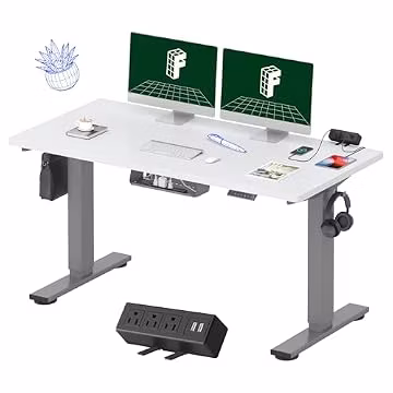 FLEXISPOT EN2 55"x28" Standing Desk with Power Strip Bundle, White