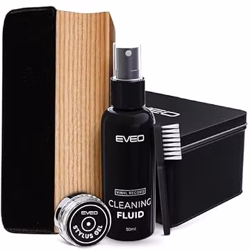 EVEO Vinyl Record Cleaning Kit - 4-in-1 Premium Vinyl Record Cleaner & Vinyl Cleaning Kit with Velvet Brush, Vinyl Cleaner Liquid, Duster & Turntable Stylus Gel