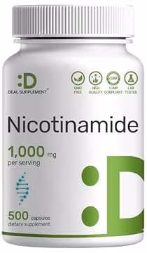 Vitamin B3 Nicotinamide 1,000mg Per Serving – 500 Capsules, Flush Free Niacin, Essential B3 – Supports Healthy Skin & Energy Production – Non-GMO