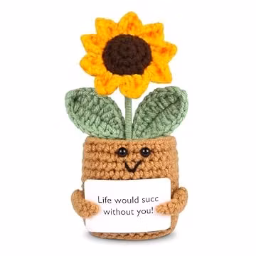 Inspirational Crochet Sunflower Pot Set - Never Forget The Difference You Make, Handmade Teacher Appreciation Graduation Gift, Mothers Day Birthday Present for Women Friend Sister (Yellow Sunflower)