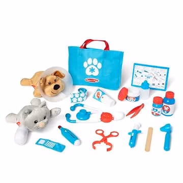 Melissa & Doug Examine and Treat Pet Vet Play Set, 24-Piece Animal Doctor Playset with Dog & Cat Plushies, Pet Doctor Kit & Accessories, Preschool Toys for Girls & Boys Ages 3+