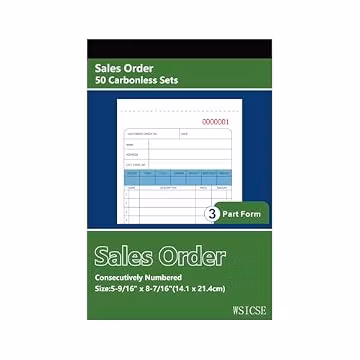 Sales Order Book, 3-Part Carbonless Receipt Book, 50 Sets, 1 Pack