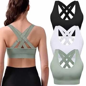 Double Couple Sports Bras for Women 3 Pack Medium Support Adjustable Padded
