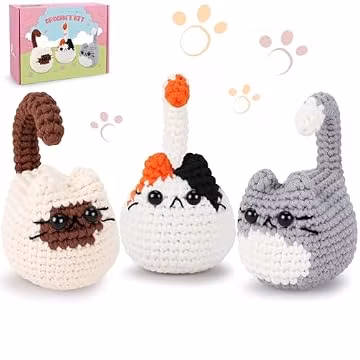 Cat Crochet Kit for Beginners-3PCS Cats Crochet Kits,Teacher Appreciation Gifts for Women, Crochet Starter Kit with Step-by-Step Video Tutorials,Crochet Animal Kits DIY Craft Learn to Crochet Kits