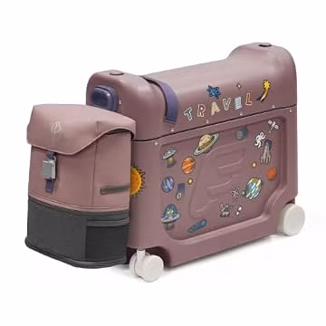 Stokke JetKids Travel Bundle, Hazy Lilac - Includes BedBox Ride-On Suitcase & Backpack - Best for Kids 2-7 Years Old (Up to 77 lbs)