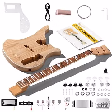 Leo Jaymz DIY Electric Bass Guitar Kit Mahogany Body Maple Neck (RB)