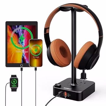 cozoo Headphone Stand with Charger, USB C, Gifts for Gamers Men, Black