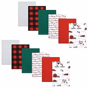 Hudson Baby Unisex Baby Cotton Flannel Burp Cloths Bundle, Christmas Scene, One Size